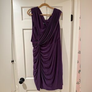 Adrianna Papell Purple Draped Ruched Sheath Dress – 20W Curve-Flattering